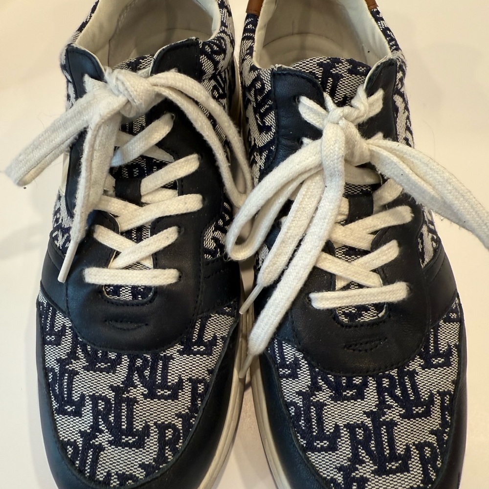 RL Monogram Navy & White Women's Leather-Trim Sneakers - Picture 6 of 6